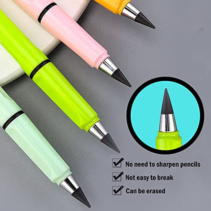 6 Sets Everlasting Pencil, Infinity Pencils, NO-Sharpening Pen for Writing Drawing Students Sustainable Pencil for Home Office School (6 Pencils + 6 Erasers + 8 Replaceable Nibs) - color: Classic