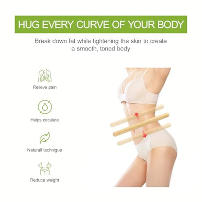 4PCS Solid Bamboo Massage Sticks & Guasha Set with Roller/Stick - 100% Bamboo Therapy Tools for Neck/Arm/Back/Legs/Full Body, Deep Tissue Massage, Muscle Relaxation, Body Shaping, Fatigue Relief