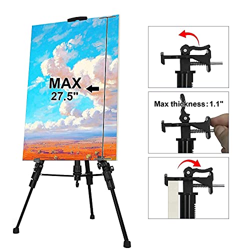 Easel Stand, 20" to 61" Adjustable Artist Easel for Adults, Aluminum Tripod Canvas Stand with Tray, Portable Painting Easel for Tabletop & Floor Displaying, Black