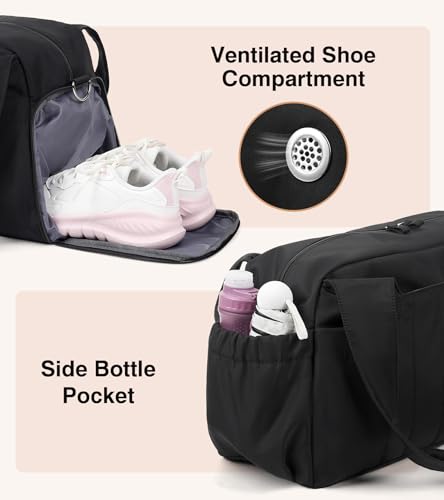 Marvolia Gym Bag for Women with Yoga Mat Holder, Black - color: Black