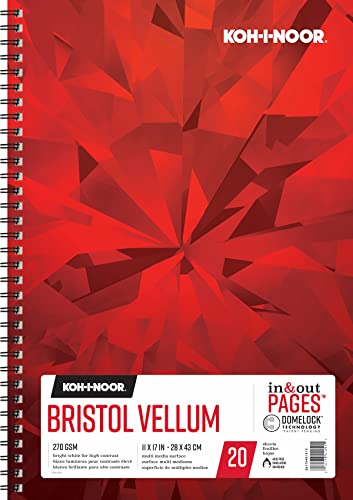 Koh-I-Noor 11" x 17" Bristol Vellum Bright White Paper Pad with In and Out Pages, 270 GSM, Side Wire-Bound, 20 Sheets per Pad (26170401513) - color: Vellum Bright White, size: 11 x 17 Inches