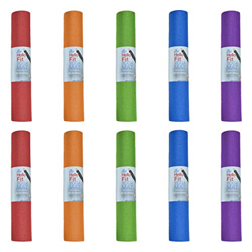 Bulk Yoga Mats, 10 Pack, 4mm Thick, 68x24in | Bulk Non Slip Exercise Mats for Workout, Stretching, Fitness - Wholesale Non Toxic Gym Mats for Home, Schools and Studios - color: Assorted
