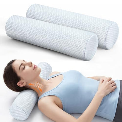 Novabright 2 Pcs Cooling Cervical Neck Roll Pillow for Sleeping Memory Foam - size: 18 x 4 Inch