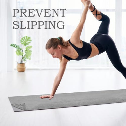 Yoga Towels, Non Slip Hot Yoga Mat Towel with Grip Dots,Super-Absorbent Soft Microfiber Yoga Blanket for Pilates, Fitness and Workout 72inch x 24inch - color: Grey