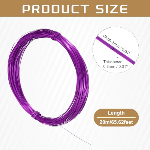 uxcell 1mm Aluminum Craft Flat Wire,66Ft 0.3mm Thickness Bendable Metal Floral Jewelry Beading Armature Wire for Sculpting Armature DIY Jewelry Making, Purple - color: Purple, size: 66Ft