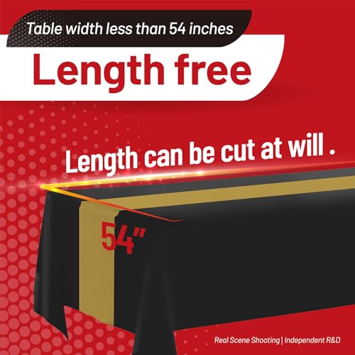 Plastic Table Cover Roll, 310 Ft X 54 In Table Cloth Disposable with Cutter | Black Gold Tablecloth Premium PEVA Plastic Table Cloth Disposable Roll with Cutter for Graduation Parties, Banquets, Dinners - color: Black and Gold, size: 3720" x 54" (Rectangu
