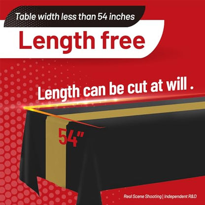 Plastic Table Cover Roll, 310 Ft X 54 In Table Cloth Disposable with Cutter | Black Gold Tablecloth Premium PEVA Plastic Table Cloth Disposable Roll with Cutter for Graduation Parties, Banquets, Dinners - color: Black and Gold, size: 3720" x 54" (Rectangu