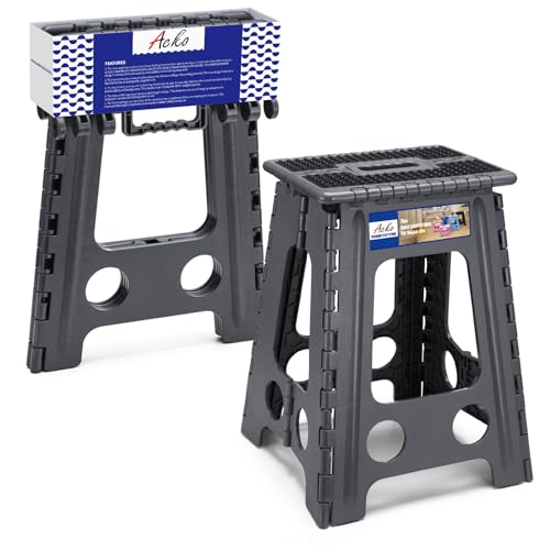 ACKO 17.5" Folding Step Stool, 400 lbs Capacity with Safety Lock, Dot Gray | Portable Foldable Stools with Handle, Heavy Duty Collapsible Non-Slip Foot Stool for Adults & Kids, Kitchen Bathroom Outdoor - color: Dot Grey, size: 17.5 Inch
