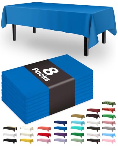 Pureegg Plastic Table Cloth Disposable 8 Pack 54 x 108 Inch, Blue | Graduation Party, Class of 2026, Leakproof & Sturdy, Blue, Tablecloth, Table Cover - color: Blue, size: 54" X 108" Rectangle