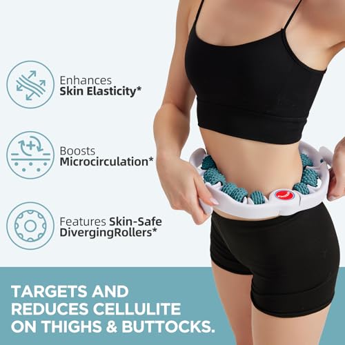 Cellulite Massage Tool - Lymphatic Drainage Massager - Muscle Roller, Deep Fascia Massage, Dimpled Skin Removal, Legs/Thighs/Buttocks, Anti-Cellulite Roller, Smooth Skin (14 Wheel - Green) - color: White Green