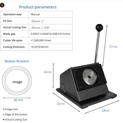 1 Inch Circle Punch Cutter Button Maker Machine for Paper Craft, DIY Hole Die Cutting Tool