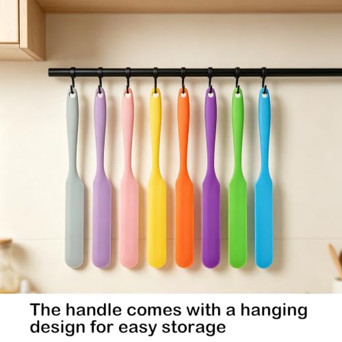 8Pcs Small Silicone Spatulas Bulk for Kitchen Baking Cake Icing Resin Craft Mini Silicon Scraper Heat Resistant Jar Spatula Long Handle Waxing Sticks Large Slant for Hard Wax Non-Stick Flex