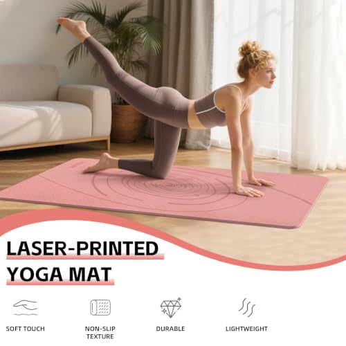 Large Yoga Mat Thick, 76"x32"x0.31"Wide POE Exercise Mat with Non-Slip Surface & Carry Strap, Anti-Tear Workout Mat for Yoga, Pilates, Fitness - color: Peach pink