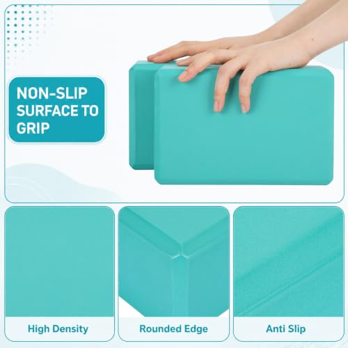 Wettarn 요가 블록 22.9 x 15.2 x 10.2cm(9 x 6 x 4인치) EVA 폼 경량 미끄럼 방지 요가 소품 필라테스 스트레칭 - color: 밝은 녹색.