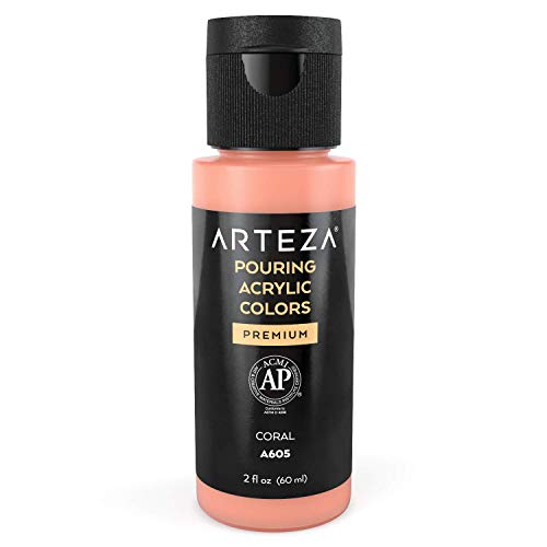 ARTEZA Acrylic Pouring Paint, 2 ounces, Coral High Flow Acrylic Paint, No Mixing Needed, for Pouring on Canvas, Glass, Paper, Wood, Tile, Stones - color: Coral, size: 2 Fl Oz (Pack of 1)