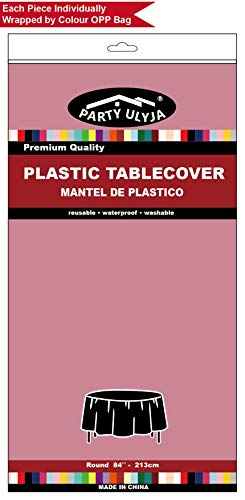 Pink Plastic Tablecloths 2 Pack Disposable Table Covers 84 Inch Circle Bridal Shower Party Tablecovers PEVA Vinyl Table Cloths for BBQ Picnic Birthday Wedding Banquet Parties 6 ft Round Table Use - color: E01 Pink