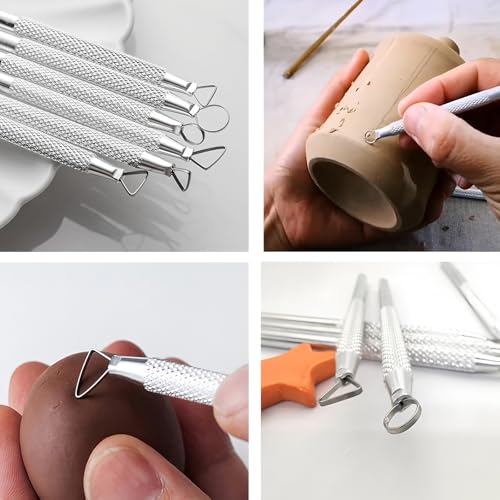 DIYOOHOMY Pottery Carving Tools, Clay Sculpting Tools with Pottery Ribs Needle Wire Cutter for Polymer Sculpting, Modeling, Shaping, Trimming, Cutting, Air Dry Clay, Ceramic DIY Crafts Supplies (11) - color: metal