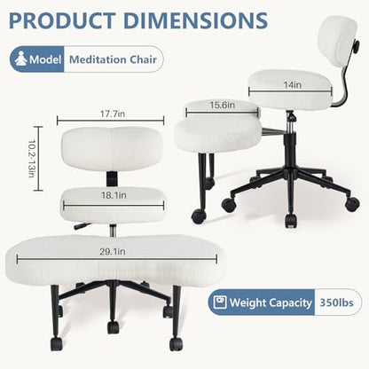 DUMOS ADHD Meditation Chair, Cross Legged Home Office Desk Chair - color: Teddy Fabric White
