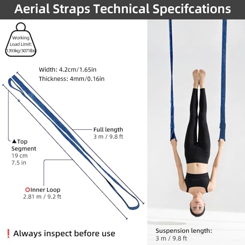 PRIOR FITNESS Aerial Strap Ropes,SGS Certified,9.8ft Body Loop Trapeze 2pcs - color: Glitter Blue