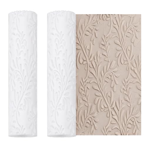 PH PandaHall 2pcs Polymer Clay Texture Roller Leaf Pattern Clay Embossin Roller Pottery Tools Roller Pottery Stamps for Earrings Jewelry Making DIY Crafting Projects Supplies, 3.3x0.7 Inch - color: Leaf-1