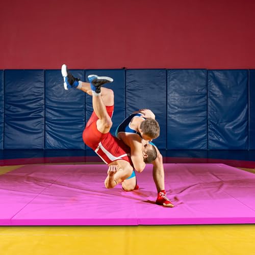 BalanceFrom 10x4 Feet 4-Panel Folding Gymnastics Mat – 2-Inch Thick Pad with Vinyl Surface and Carrying Handles for Tumbling, Yoga, Pilates, Home Workouts, and Martial Arts - color: Pink