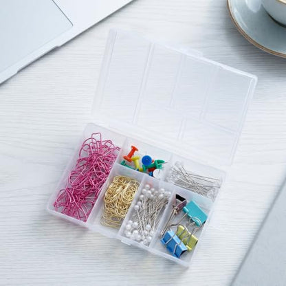 4 Pack Plastic Organizer Box with Dividers, Clear Compartment Organizer Box | Travel Small Bead Organizer for Jewelry Fishing Tackles Earring Rhinestones Beads, Small Storage Containers for DIY Crafts