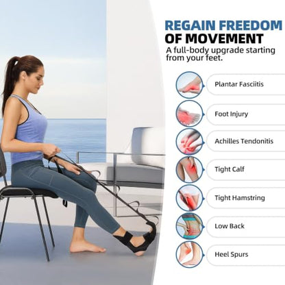 comness Foot and Calf Stretcher-Stretching Strap For Plantar Fasciitis, Heel Spurs, Foot Drop, Achilles Tendonitis & Hamstring. Yoga Foot & Leg Stretch Strap. (Black) - color: Black