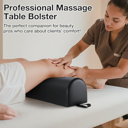 3/4 Round Massage Table Bolster Pillow with Strap Handle, 26 x 6 x 6 In | PU Leather Massage Bolster for Under Legs, Cozy Positioning Support Pillow for Knee Neck Back Pain Relief - Black - color: 3/4 Round - Black