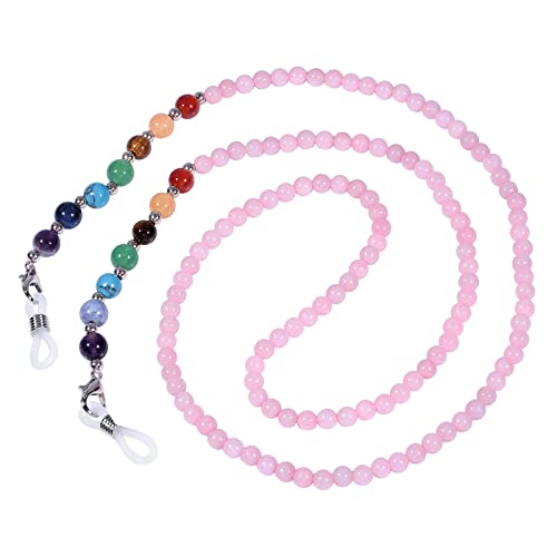 TUMBEELLUWA Reiki 7 Chakra Stone Beads Eyeglasses Chain for Women Men - color: Pink