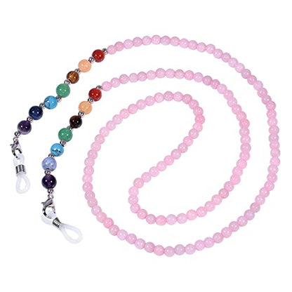 TUMBEELLUWA Reiki 7 Chakra Stone Beads Eyeglasses Chain for Women Men - color: Pink