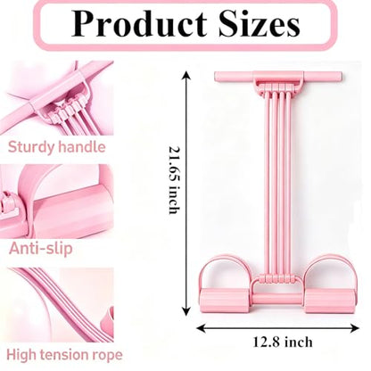 Pedal Resistance Band with Handle, 2026 New Upgraded 8-Tube 3-in-1 Multi-Function Foot Pedal Puller for Back Stretch & Chest Expand, Portable Latex Fitness with 4 Extra Replacement Tubes - color: Pink