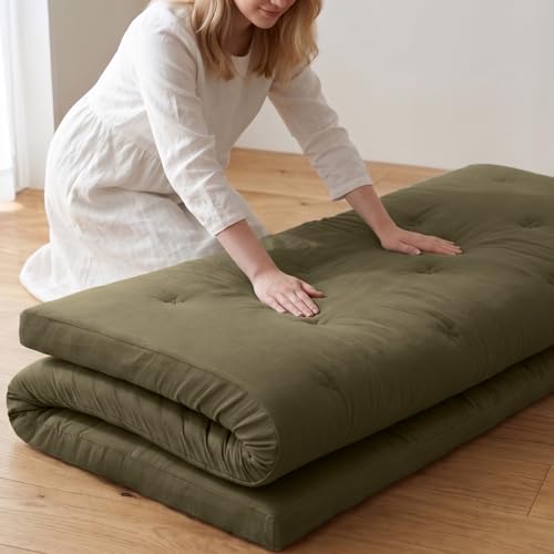 ZonLi Japanese Floor Mattress, 100% Cotton Washable Cover Futon Mattress - color: Winter Moss, size: Twin(75"L x 39"W x 4"Th)