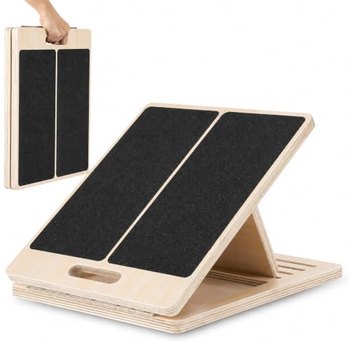 MUCITAGF Portable Wooden Slant Board, 13” Wide Calf Stretch Board, 4 Angles | Adjustable Incline Board, Non-Slip, Ideal for Plantar Fasciitis Relief, Stretching & Squats, Beginner & Rehab Friendly - size: Portable Wide Slant Board (16”L × 13”W)