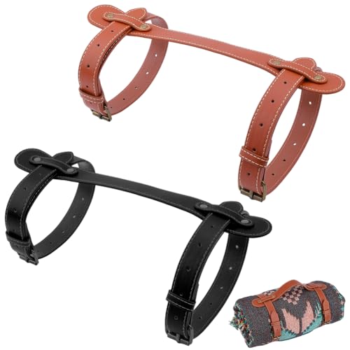 2 Set Outdoor Picnic Blanket Carry Strap 26.93 Inch PU Leather Camping Travel Rug Blanket Holder Portable Handle Bedroll Motorcycle Yoga Mat Roll Carrier with Adjustable Belt - style: 2 colors
