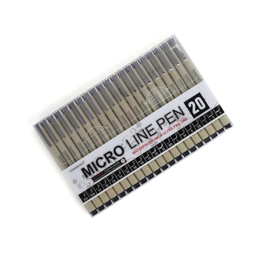 Black Micro Pens, 20 Sizes in 0.15mm - 5mm, Waterproof Archival Ink, Fine Point Pen for Artist Illustration, Sketching, Anime, Manga and Technical Drawing - color: 20 Pack (Black & 20 Size)