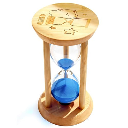 PROLOSO Wooden Sand Timers 1 Minute Glow in the Dark Sandglass Countdown Hourglass Sand Clock for Toothbrush Timer Games Classroom Home Office - color: Glow in the Dark Blue, size: 1 MIN/3.74 IN