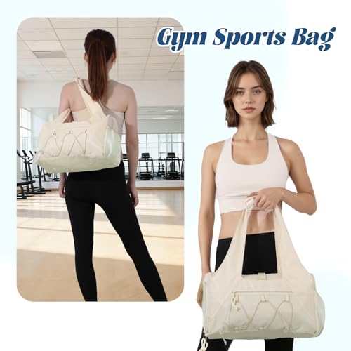 Oweisong Gym Bag for Women Sports Duffel Bag Lightweight Yoga Tote Travel Carry On Handbag with Shoes Compartment - color: Begie