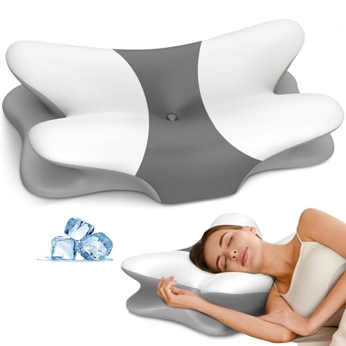 Cervical Pillow for Neck Pain Relief, Ergonomic Neck Pillow for Sleeping, Contour Pillow for Neck Support, Memory Foam Pillows for Side Back Stomach Sleepers(White&Grey) - color: White & Grey