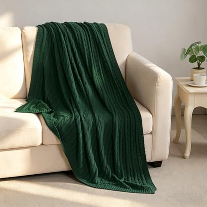 NTBAY Cotton Cable Knit Throw Blanket, 51 x 67, Dark Green - color: Dark Green, size: Throw(51"x67")