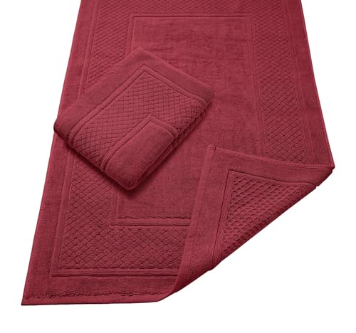 Avalon Towels Red Bath Mat - 100% Cotton Set of 2 Absorbent Bathmat - Bathroom Mats Quick Dry Bath Mats for Bathrooms (22x34 Inches) - color: Red, size: Pack of 2