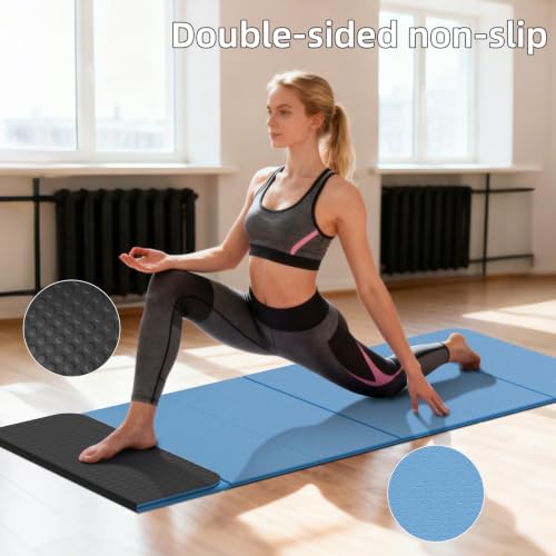 Foldable TPE Yoga Mat Thick 10mm,75" x40"Extra Large Exercise Mats | Stretch Mat Non-slip Fitness Folding Mat Easy to Carry,Wide Gym Mats for Women Men Suitable for Home Workout Travel Pilates - color: Blue