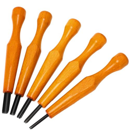 WILLBOND 5 Pcs Linoleum Carving Tool Set Wood Handle Linocut,Round | V Shaped Chisel for Printmaking, Triangular Grip, Rubber Stamp Making, Block Cutting Kit, Woodcarving Projects - style: Round