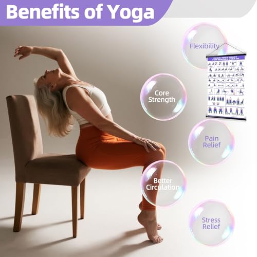 GiftNest Chair Tai Chi & Yoga Workout Chart for Seniors –Chair Yoga Wall Chart – 31 Poses for Seniors & Beginners – Fabric Poster with Hanging Rod & Rope – Durable, Foldable, and Easy to Display in Home or Office – Stretching & Mobility Guide