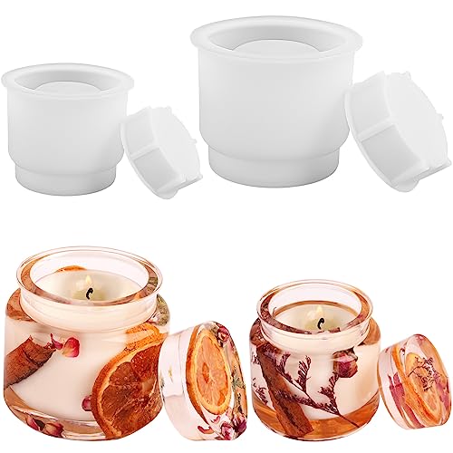 Jar Silicone Molds, Jar Resin Mold with Lids, 2 Sets of Candle Jar Molds of Different Sizes, Epoxy Resin Casting Mold for DIY Jewelry Storage Box, Candle Jar, Craft Gifts