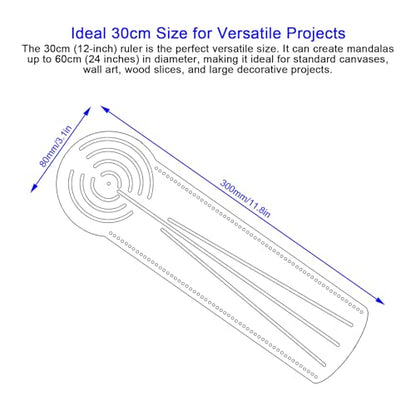 30cm Mandala Ruler Tool with Holes, Mandala Dot Art Circle Maker, Compass Protractor Straight Dotting Ruler for Dot Art Geometric Mandala Pattern Design