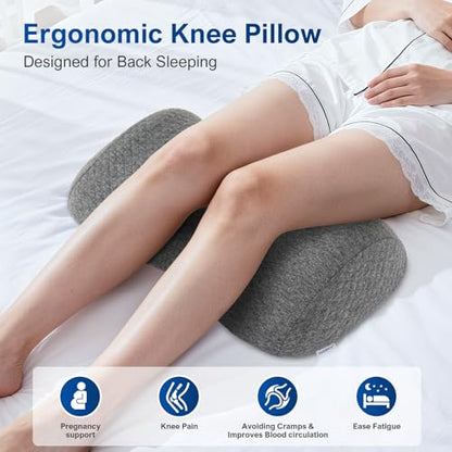 Ergonomic Knee-contouring Wedge Pillow for Back Sleeping, Memory Foam Bolster Leg Pillow for Muscle Relaxation, Sleep Improvement, Knee Support, Leg Elevation, Skin-friendly Air-Layer Fiber(Dark Grey)