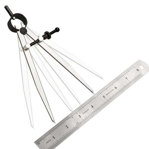 Professional Metal Compass Set, 8 Inch Adjustable Divider Leather Compass & 8 Inch Steel Ruler, Drafting Compass Tool for Leather Work, Woodworking, Metalworking, Geometry Drawing