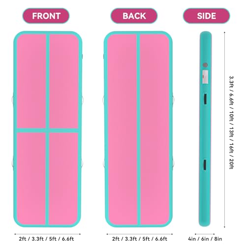 Inflatable Air Gymnastics Tumbling Mat 6ft 10ft 13ft 16ft 20ft - color: Pink Green, size: 10ft*3.3ft*4in(3*1*0.1m)