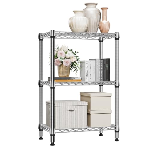 M MZG 750 lbs 3 Tier Shelf Metal Storage Shelves Shelving Wire Rack Heavy Duty Closet Organizers for Garage Kitchen Bathroom Laundry Chrome 13.8" D x 23.6" W x 35.5" H - color: Chrome, size: 3 Tier 13.8" D x 23.6" W x 35.5" H