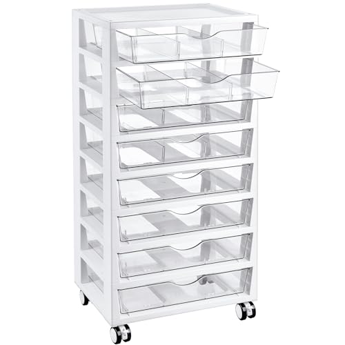 Vtopmart 8 Tier Rolling Cart with Drawers, Clear Plastic | Removable Dividers, Visible Storage, Sturdy Design, For Building Blocks, Toys, Art, Office & Craft Supplies - style: 8 Tier 8 Drawers